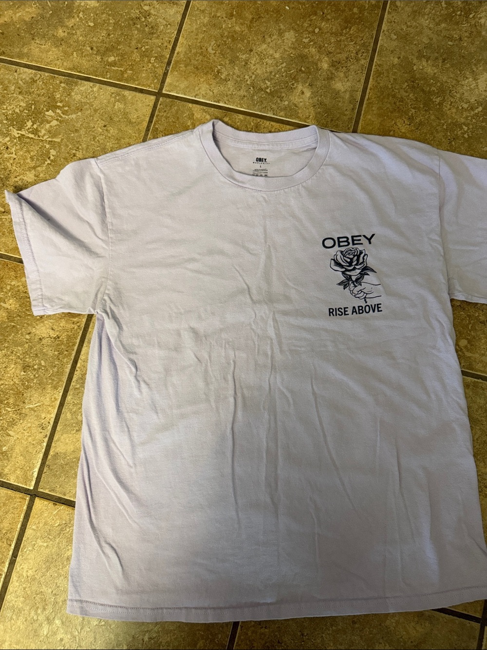 Obey Lavender Short-Sleeve Logo Tee with Floral Graphic - Picture 2 of 2